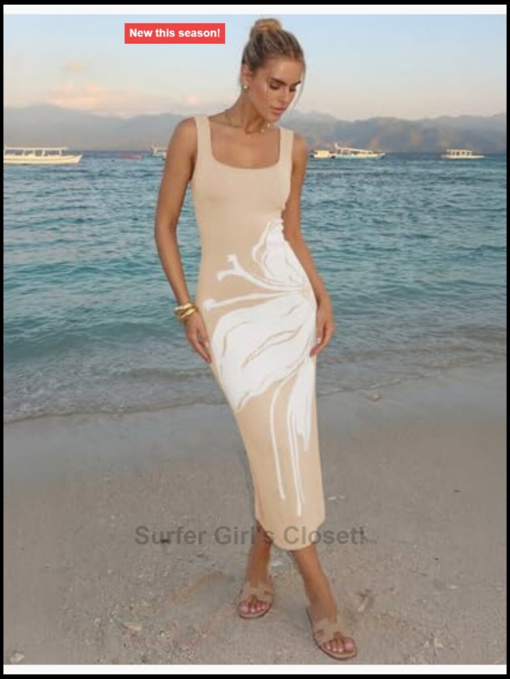 Floral Bodycon Tank Maxi Dress Sleeveless Knit Casual Summer - Picture 4 of 7